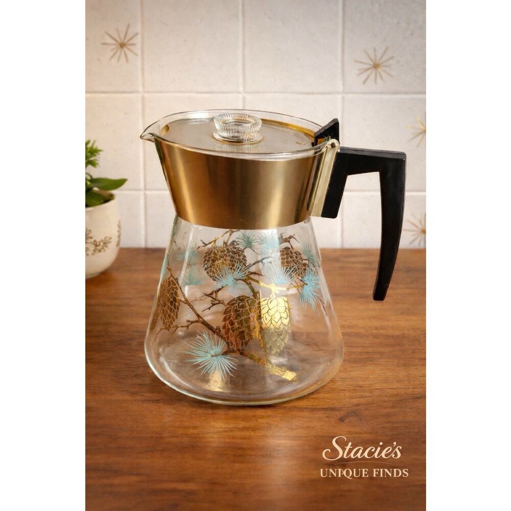 Vintage Douglas Flameproof Coffee Carafe Pinecone Mid Century Glass